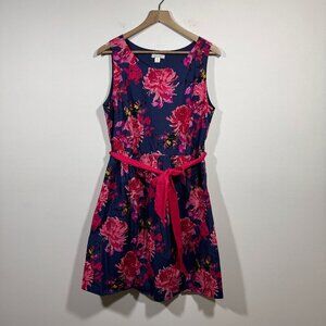 Garnet Hill Floral Midi Dress size 14 Fit & Flare Cotton Tie Back Church Preppy